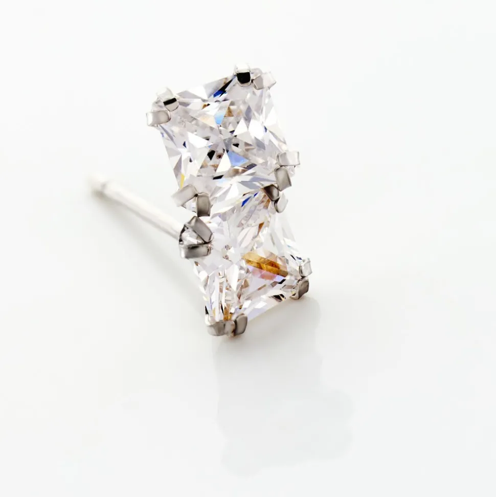 Boucles D'oreilles Puces Doreen Or Blanc Oxyde De Zirconium