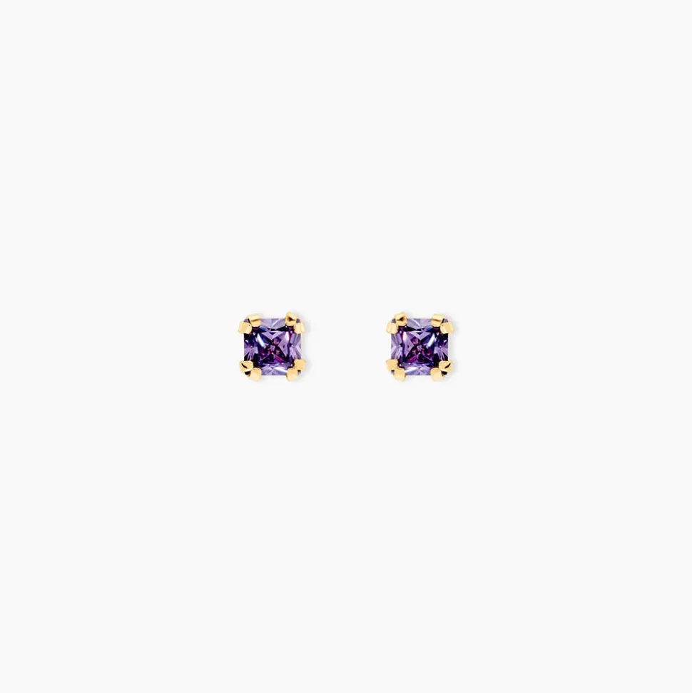 Boucles D'oreilles Puces Doreen Carre Or Jaune Oxyde De Zirconium