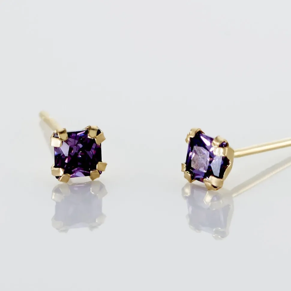 Boucles D'oreilles Puces Doreen Carre Or Jaune Oxyde De Zirconium