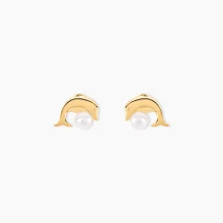 Boucles D'oreilles Puces Dyan Dauphin Or Jaune Perle De Culture