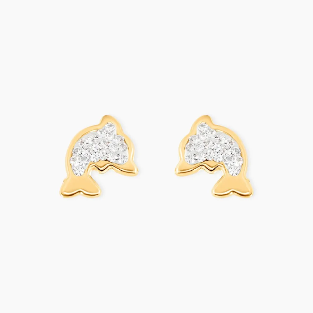 Marc Orian Boucles D'Oreilles Strass|Idées Cadeaux Femme > Boucles D'oreilles Puces Edmee Dauphin Or Jaune Strass