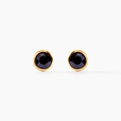 Boucles D'oreilles Puces Edy Serti Clos Or Jaune Saphir
