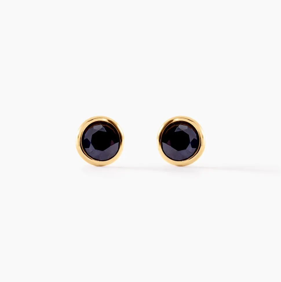 Boucles D'oreilles Puces Edy Serti Clos Or Jaune Saphir