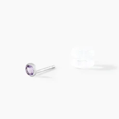 Boucles D'oreilles Puces Edy Serti Clos Or Blanc Amethyste