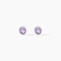 Boucles D'oreilles Puces Edy Serti Clos Or Blanc Amethyste