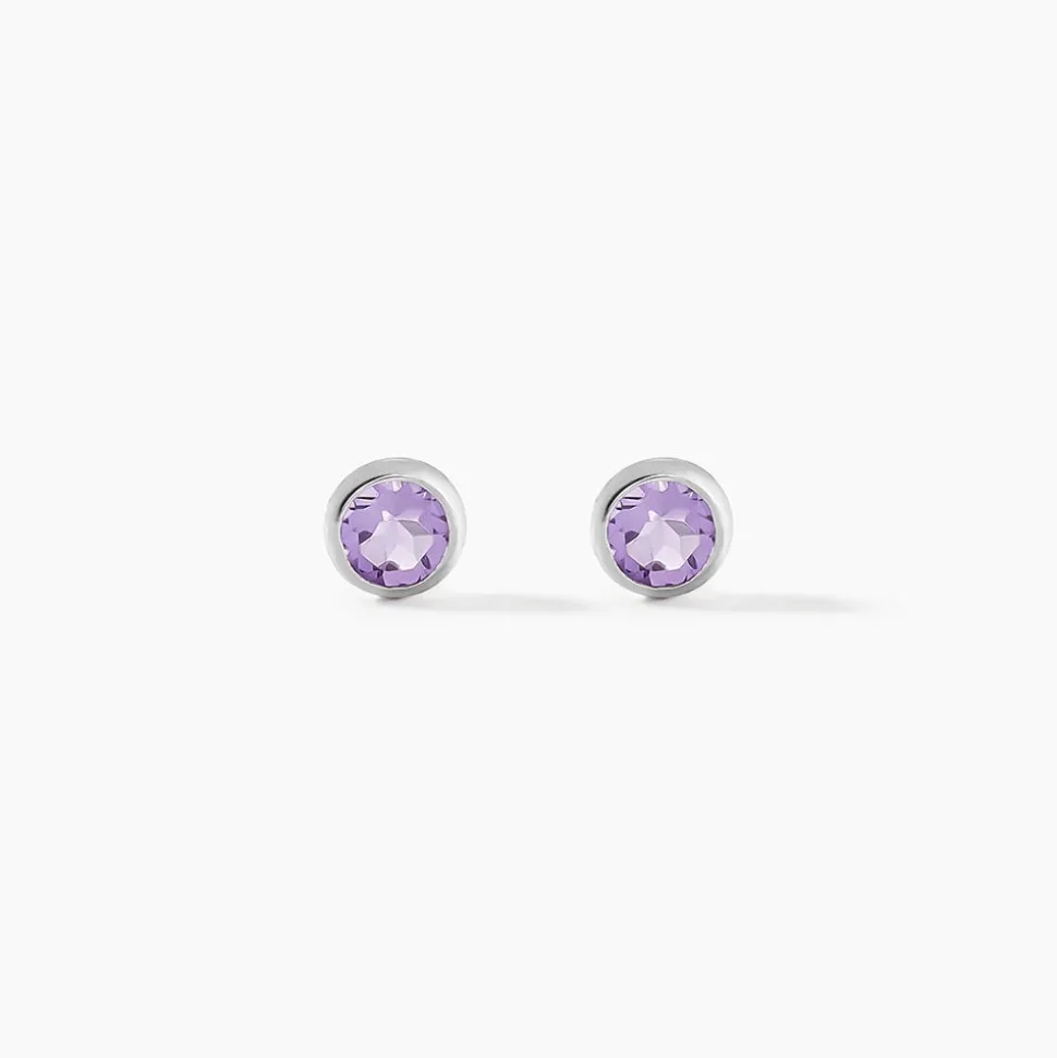 Boucles D'oreilles Puces Edy Serti Clos Or Blanc Amethyste