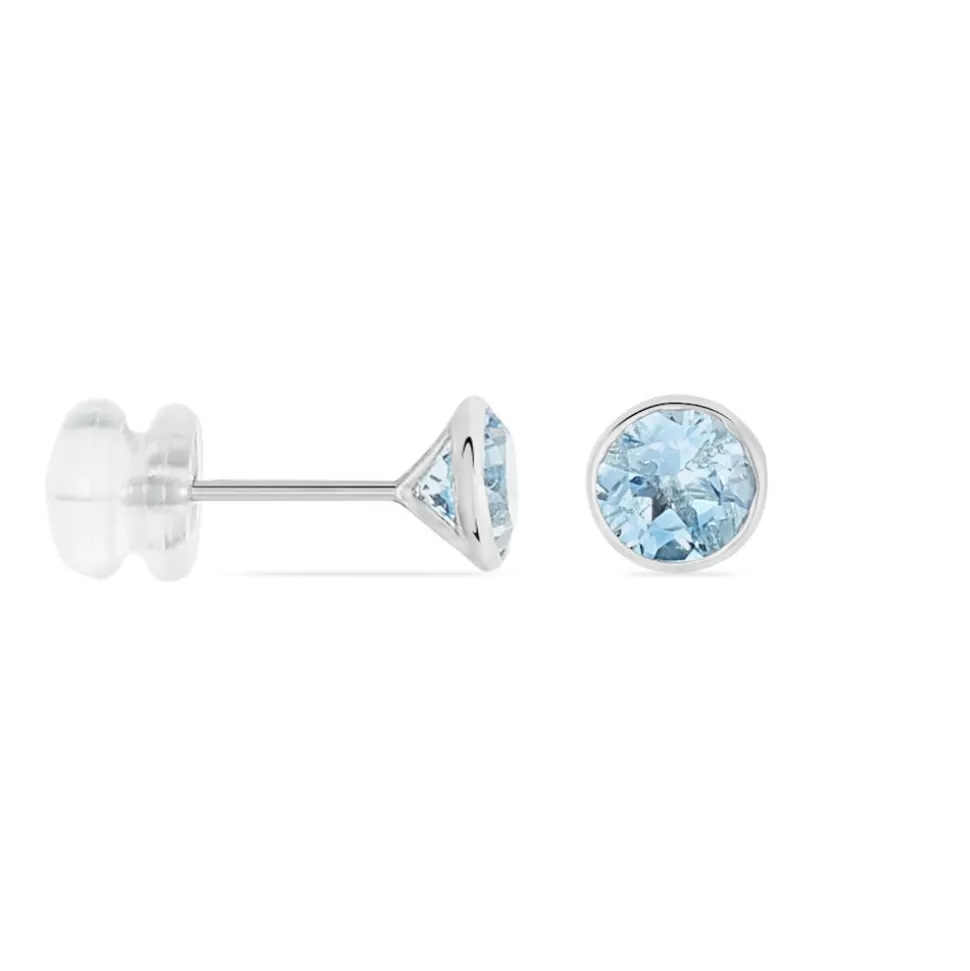 Boucles D'oreilles Puces Edy Serti Clos Or Blanc Topaze