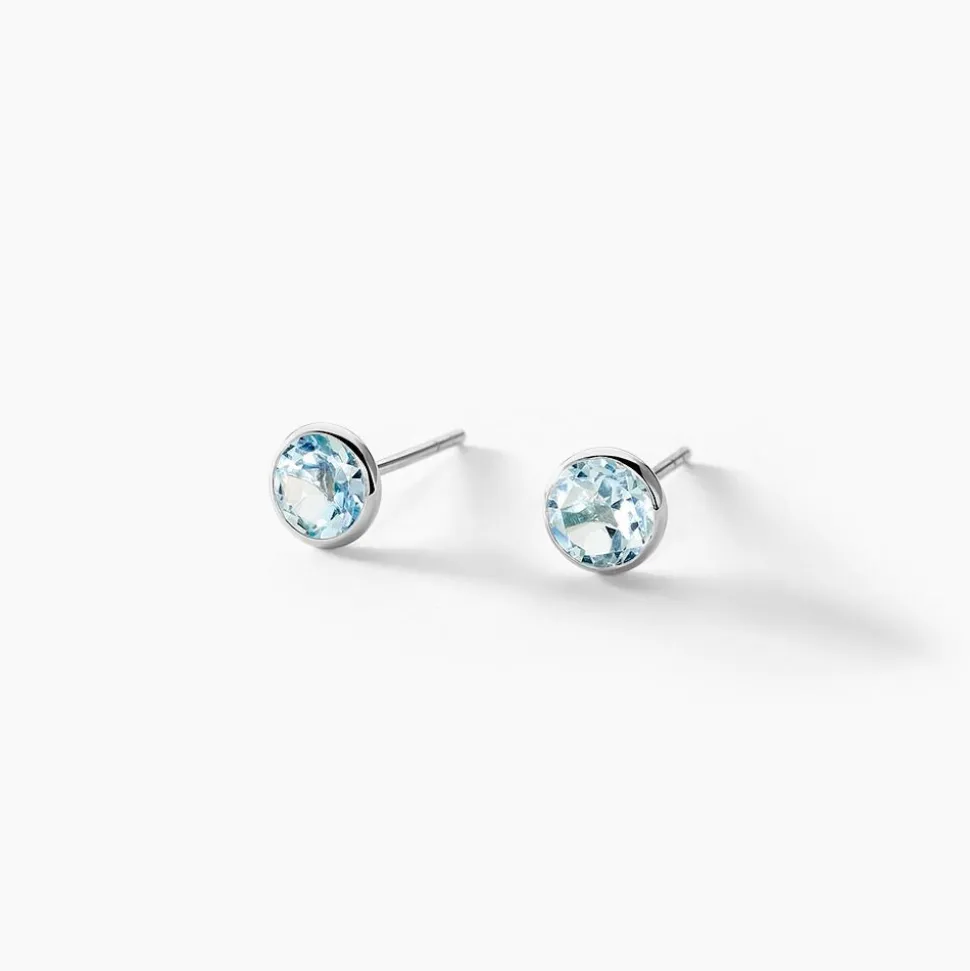 Boucles D'oreilles Puces Edy Serti Clos Or Blanc Topaze