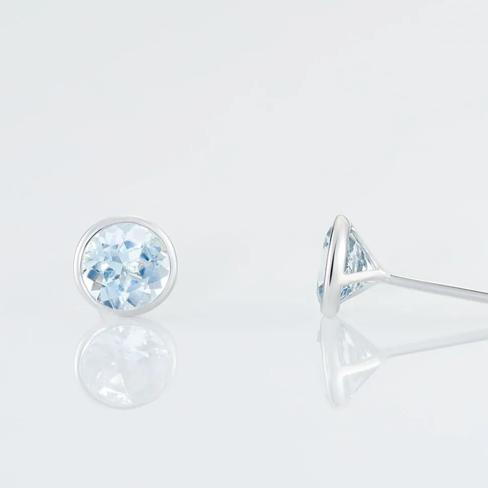 Boucles D'oreilles Puces Edy Serti Clos Or Blanc Topaze