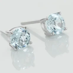 Boucles D'oreilles Puces Elea Or Blanc Topaze Bleu Sky