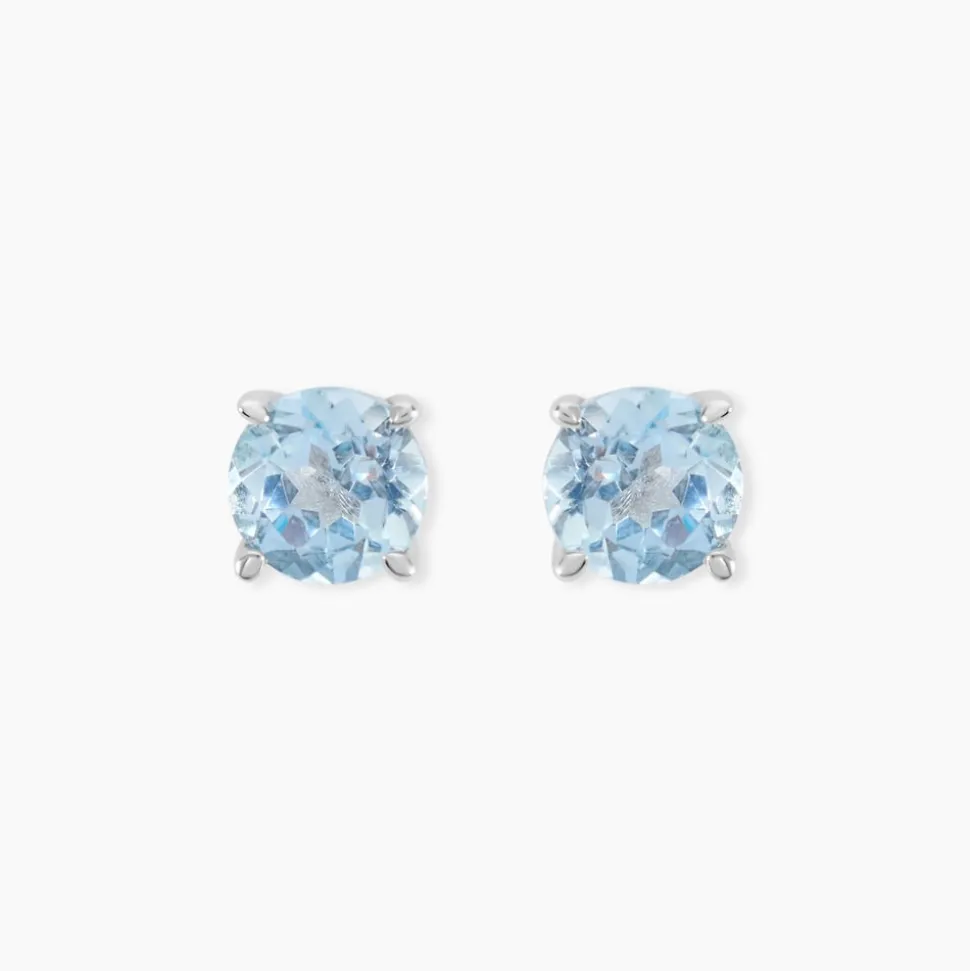 Boucles D'oreilles Puces Elea Or Blanc Topaze Bleu Sky