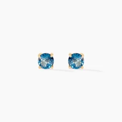 Boucles D'oreilles Puces Elea Or Jaune Topaze Bleu London