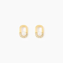 Boucles D'Oreilles Puces Elysia Or Jaune Perle De Culture Oxyde De Zirconium
