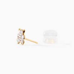 Boucles D'oreilles Puces Emerica Ours 0 Or Jaune Strass