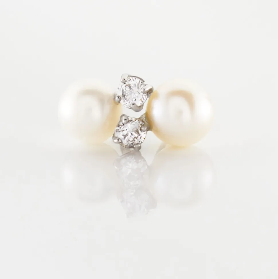 Boucles D'oreilles Puces Eolande Or Blanc Perle De Culture Et Oxyde