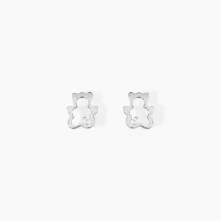 Boucles D'oreilles Puces Eusebia Ours Or Blanc Oxydes