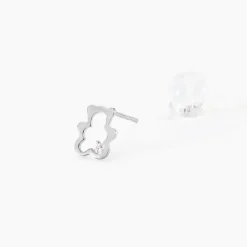 Boucles D'oreilles Puces Eusebia Ours Or Blanc Oxydes