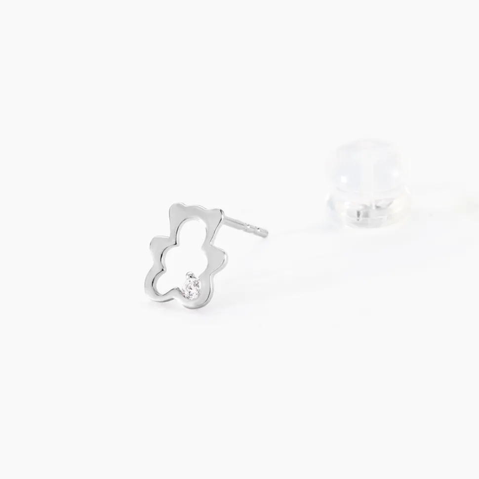 Boucles D'oreilles Puces Eusebia Ours Or Blanc Oxydes