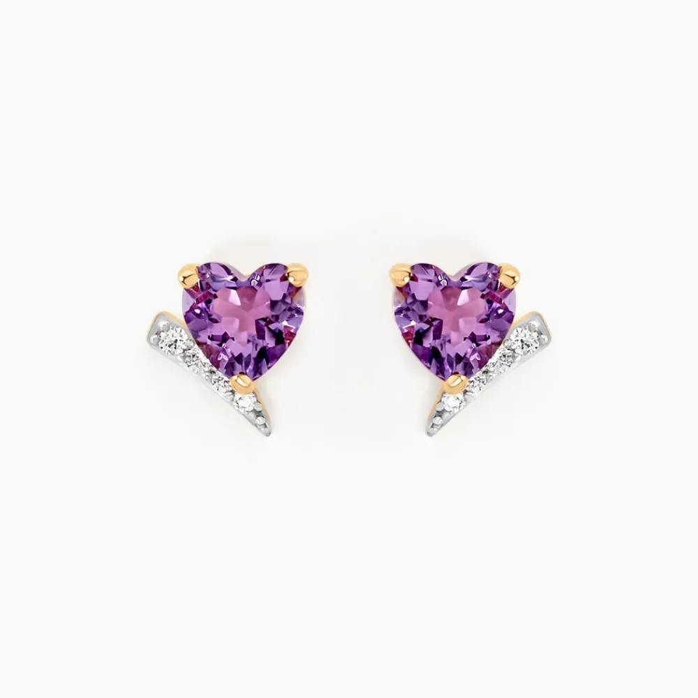 Marc Orian Anniversaire De Mariage|Boucles D'Oreilles Cœur > Boucles D'oreilles Puces Eva Or Jaune Amethyste Et Oxyde De Zirconium