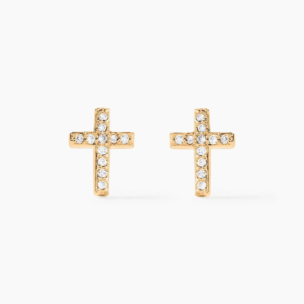 Boucles D'oreilles Puces Fatos Plaqué Or Oxydes De Zirconium