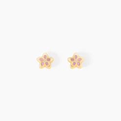 Boucles D'oreilles Puces Fleur Email Or Jaune