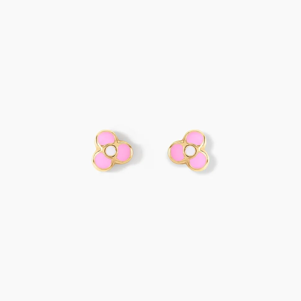 Boucles D'oreilles Puces Fleur Rose Or Jaune