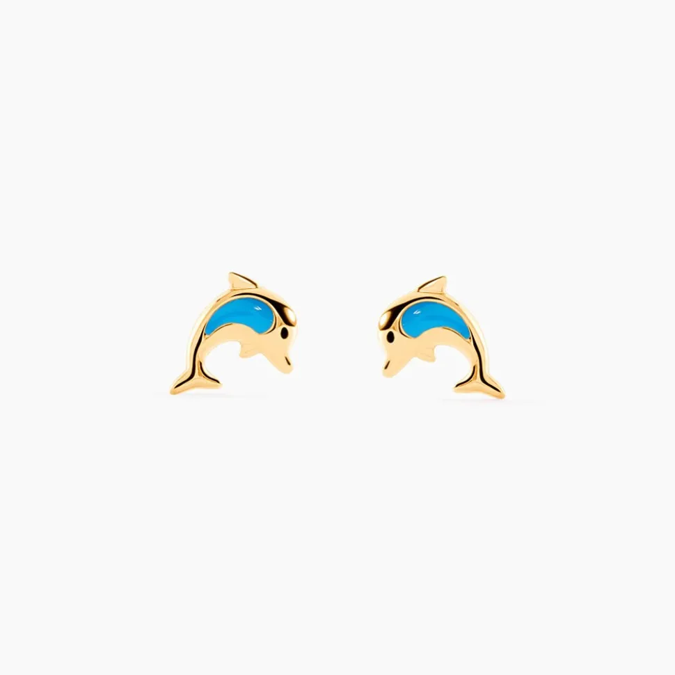 Boucles D'oreilles Puces Flip Dauphin Or Jaune