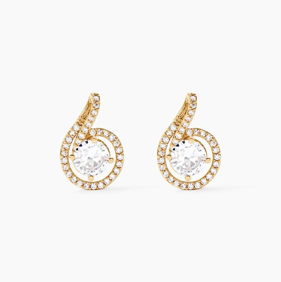 Boucles D'oreilles Puces Florentina Plaqué Or Jaune Oxyde De Zirconium