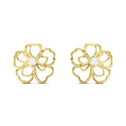 Boucles D'oreilles Puces Floraison Dorée Or Jaune Oxyde De Zirconium