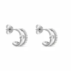 Boucles D'oreilles Puces Forrest Argent Rhodié Oxyde De Zirconium