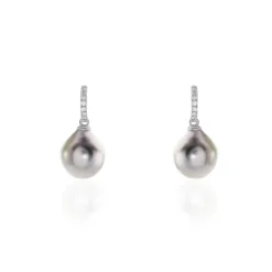 Boucles D'oreilles Puces Gatiene Or Blanc Perle De Culture Et Diamant