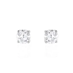 Boucles D'oreilles Puces 4 Griffes Or Blanc Diamant Synthetique