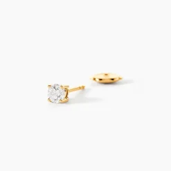 Boucles D'oreilles Puces 4 Griffes Or Jaune Diamant Synthetique