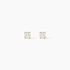 Boucles D'oreilles Puces 4 Griffes Or Jaune Diamant Synthetique