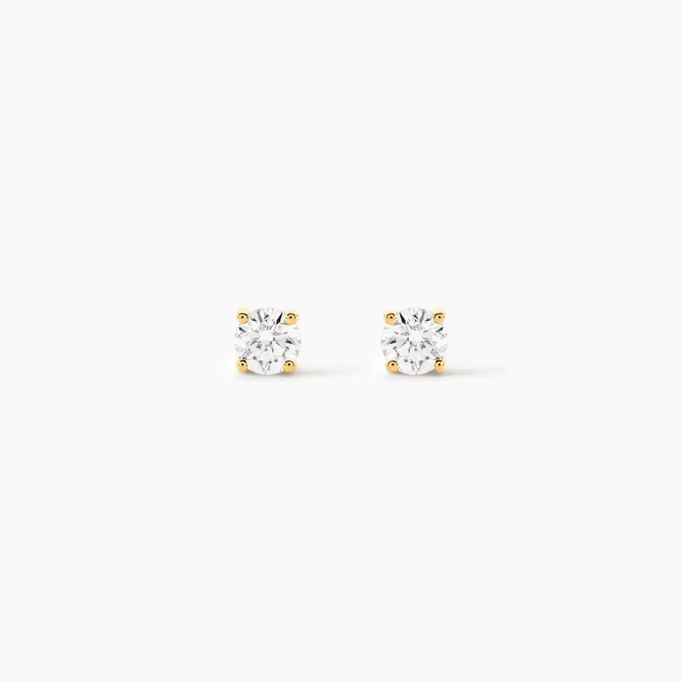 Boucles D'oreilles Puces 4 Griffes Or Jaune Diamant Synthetique
