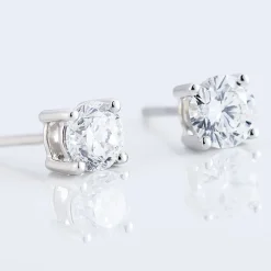 Boucles D'oreilles Puces 4 Griffes Or Blanc Diamant Synthetique