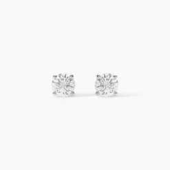 Boucles D'oreilles Puces 4 Griffes Or Blanc Diamant Synthetique