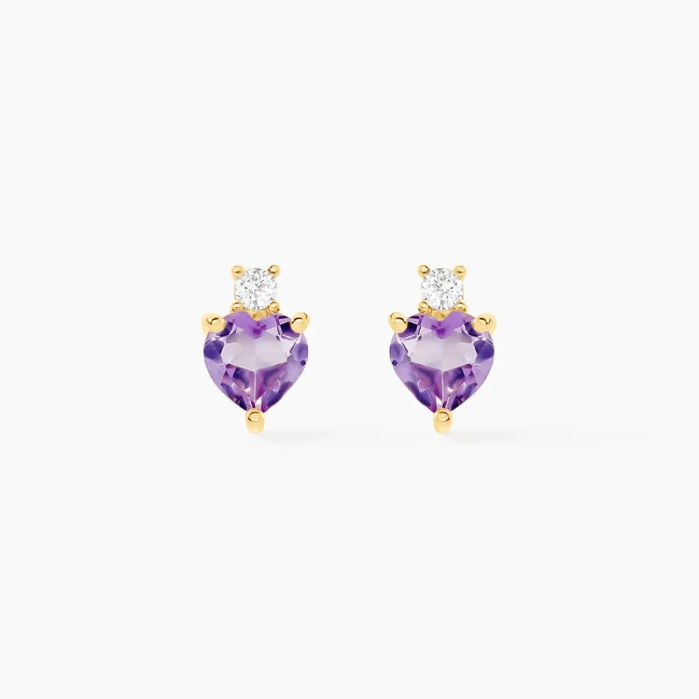 Marc Orian Anniversaire De Mariage|Boucles D'Oreilles Cœur > Boucles D'oreilles Puces Heart Or Jaune Améthyste Oxyde Zirconium