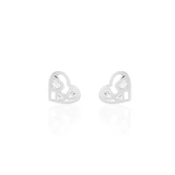Boucles D'oreilles Puces Huan Cœur Or Blanc Oxyde De Zirconium