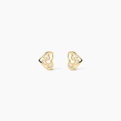 Boucles D'oreilles Puces Huan Cœur Or Jaune Oxyde De Zirconium