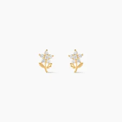 Boucles D'oreilles Puces Jabin Fleur Or Jaune Oxyde De Zirconium