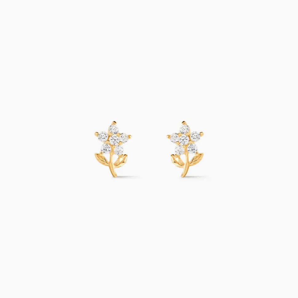 Boucles D'oreilles Puces Jabin Fleur Or Jaune Oxyde De Zirconium
