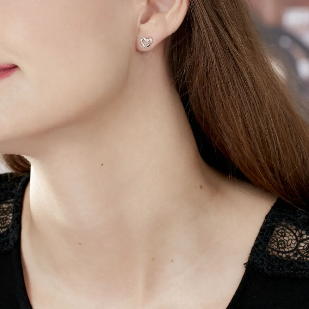 Marc Orian Bijoux Or|Boucles D'Oreilles Cœur > Boucles D'oreilles Puces Kaina Or Blanc Diamant