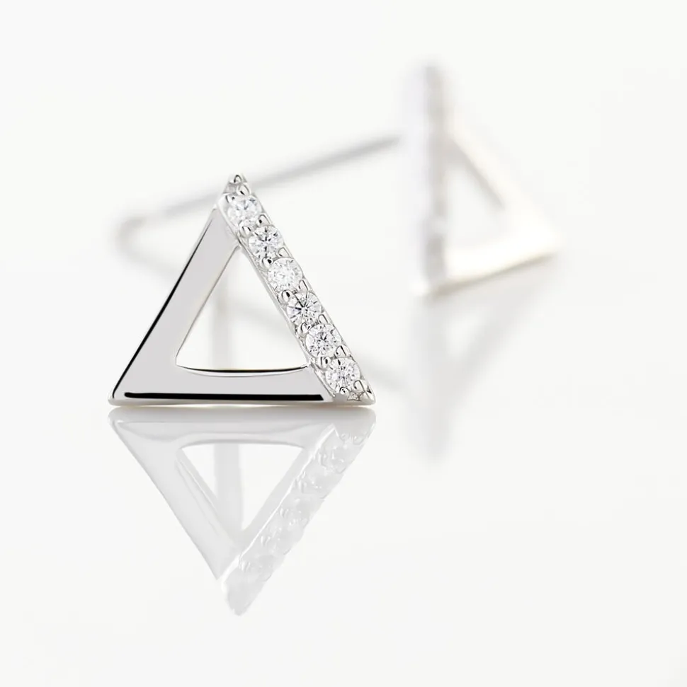 Boucles D'oreilles Puces Lorena Argent Blanc Oxyde De Zirconium