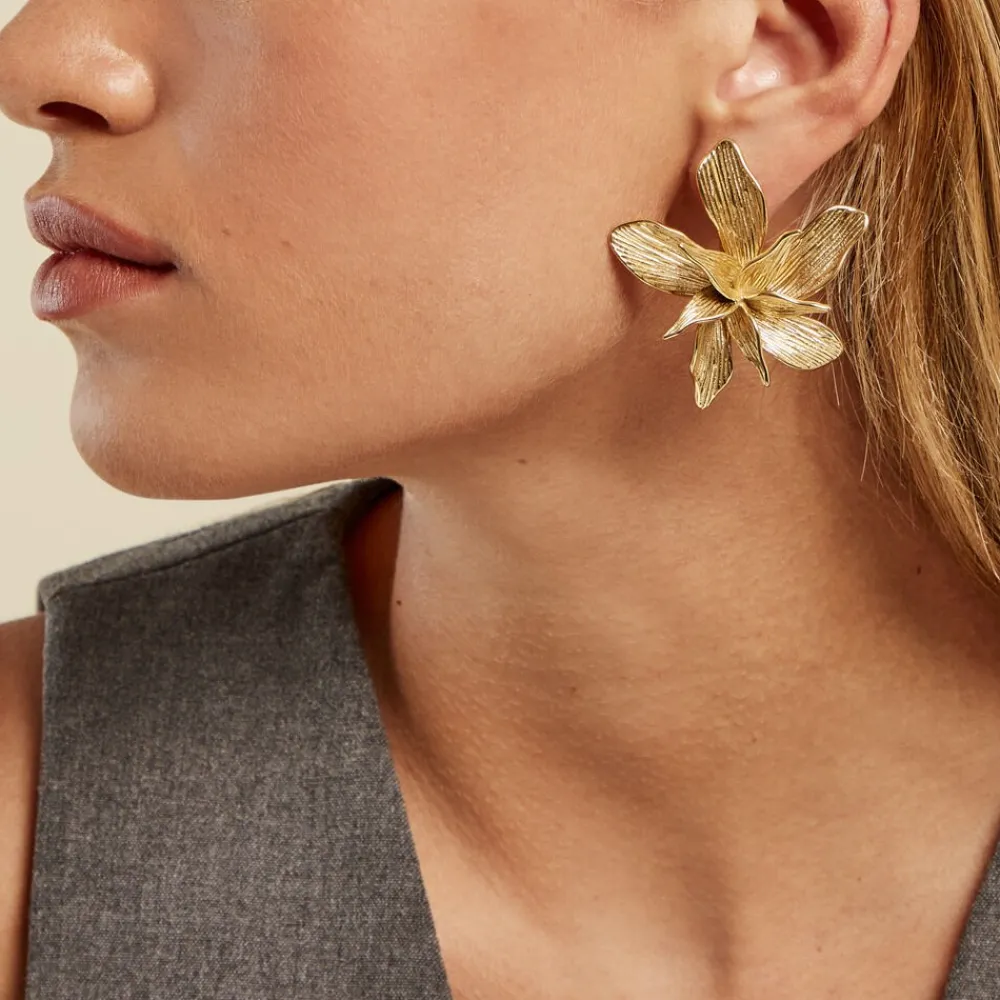 Marc Orian Boucles D'Oreilles Fleur|Boucles D'Oreilles Acier Inoxydable > Boucles D'oreilles Puces Majorelle Acier Jaune