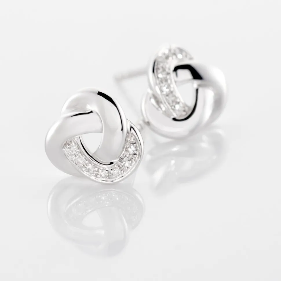 Boucles D'oreilles Puces Mastrona Or Blanc Diamant