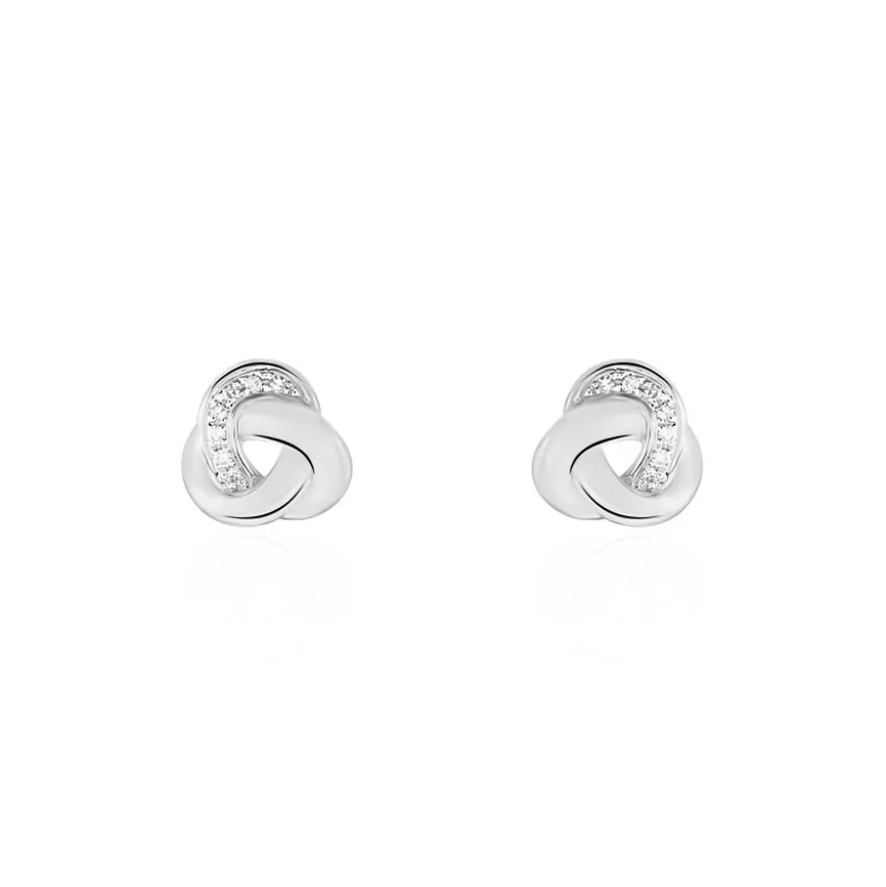 Boucles D'oreilles Puces Mastrona Or Blanc Diamant