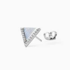 Marc Orian Pendantes|Bijoux Zirconium > Boucles D'oreilles Puces Mori Argent Blanc Oxyde De Zirconium Et Nacre