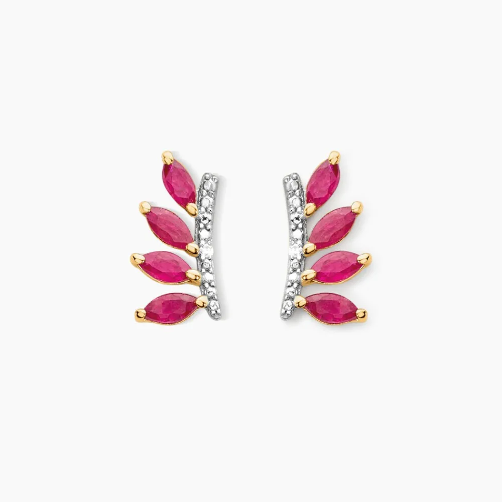 Marc Orian Cadeaux Mariage|Anniversaire De Mariage > Boucles D'oreilles Puces Navette Diamant or jaune rubis