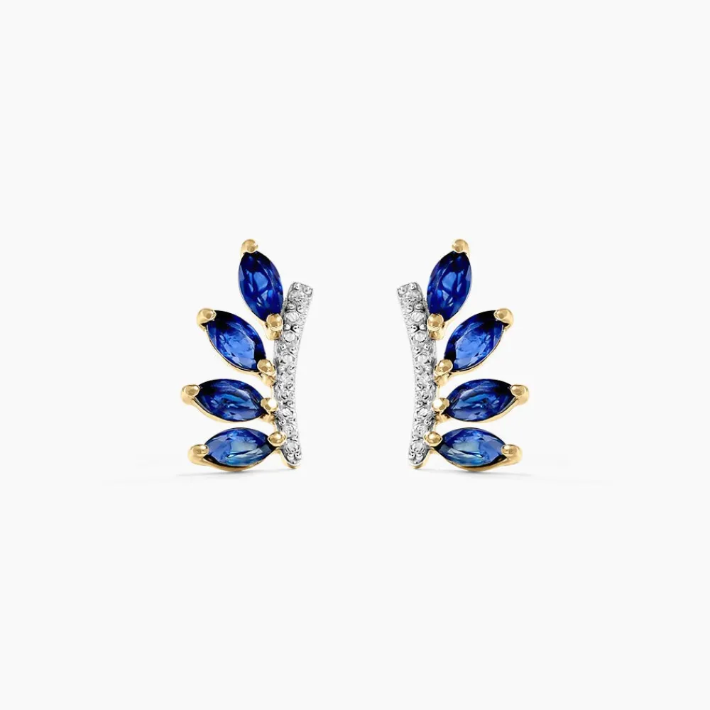 Marc Orian Cadeaux Mariage|Anniversaire De Mariage > Boucles D'oreilles Puces Navette Diamant or jaune saphir